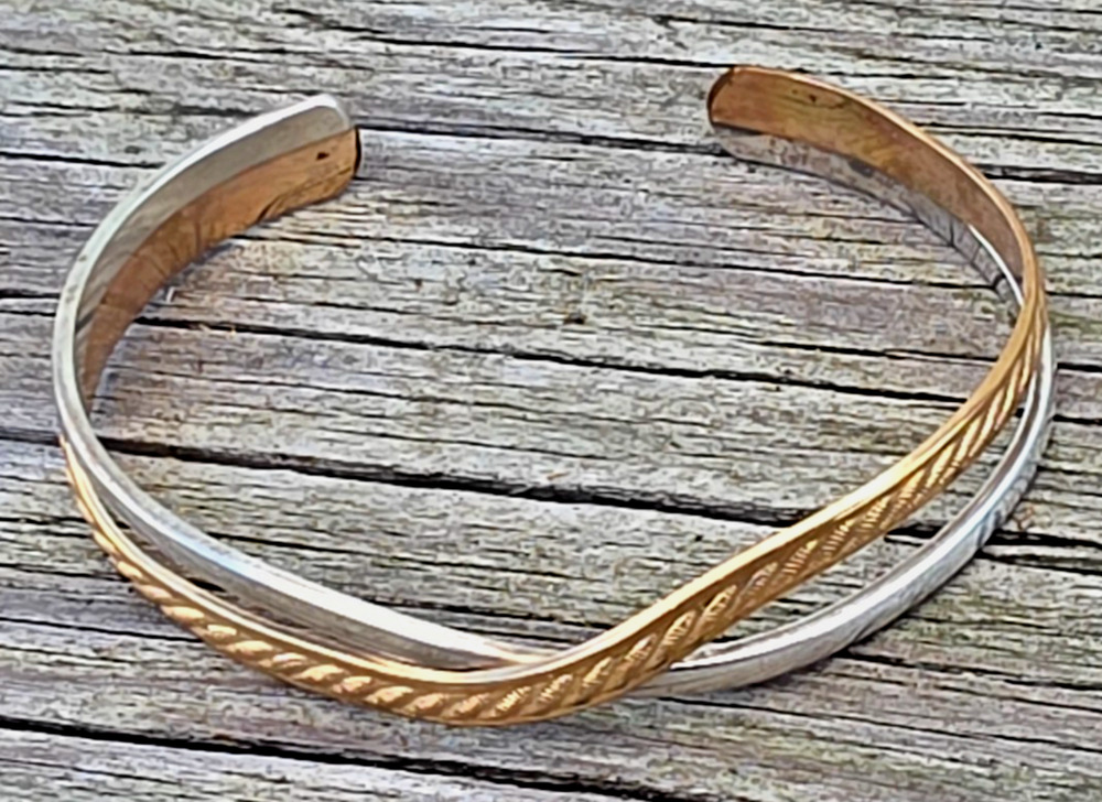 Vintage Sterling Silver Brass Twisted Cuff Bracelet 5 3/4"